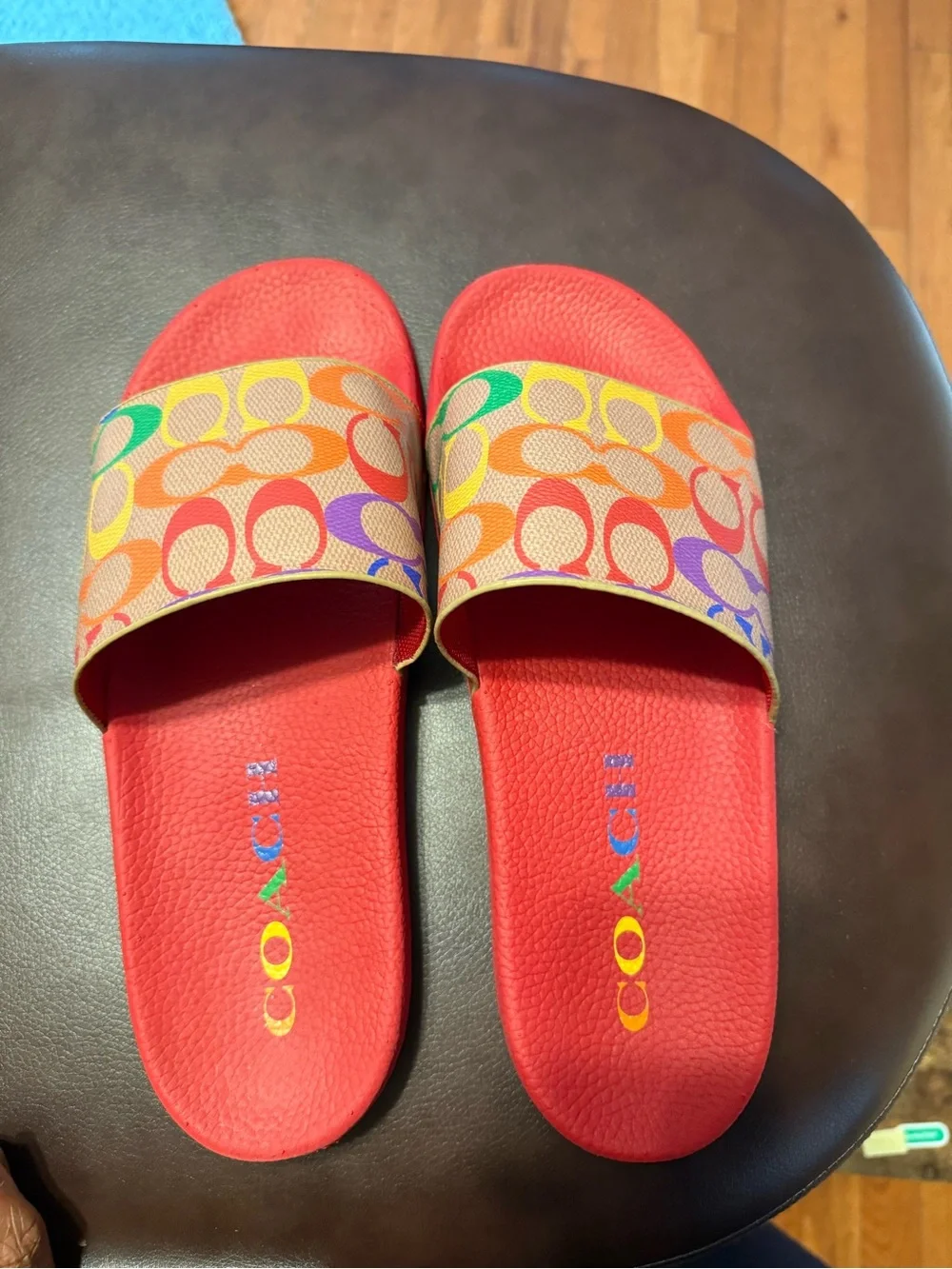 Coach Bright Red Slides with Multicolor Signature Strap - Picture 6 of 8